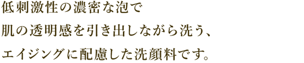 低刺激性の濃密な泡で肌の透明感を引き出しながら洗う、エイジングに配慮した洗顔料です。