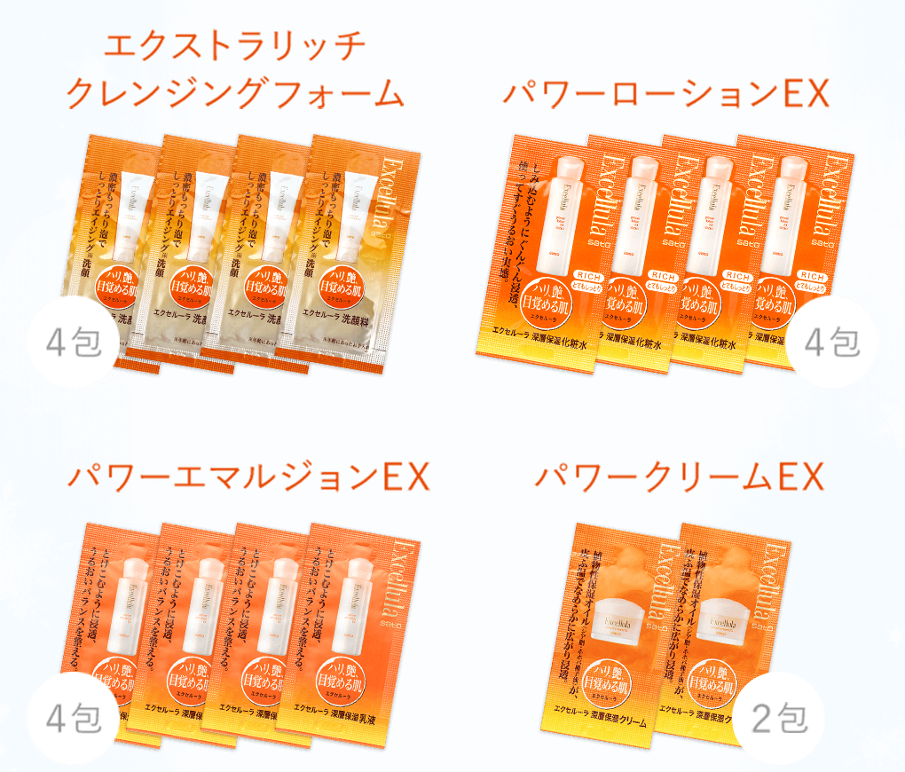 エクストラリッチクレンジングフォーム・パワーローションEX・パワーエマルジョンEX・パワークリームEX